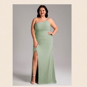 Azazie Eren: Dusty Sage Sheath One Shoulder Chiffon Dress